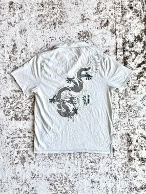 Vintage Y2K DKNY Japanese Dragon Graphic Short-Sleeve White Men’s Polo Shirt